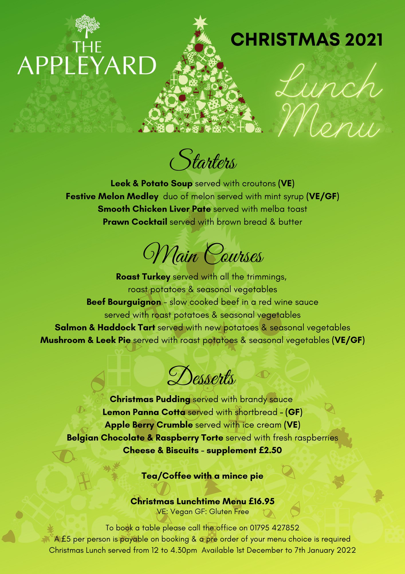 The Appleyard Christmas Lunch Menu