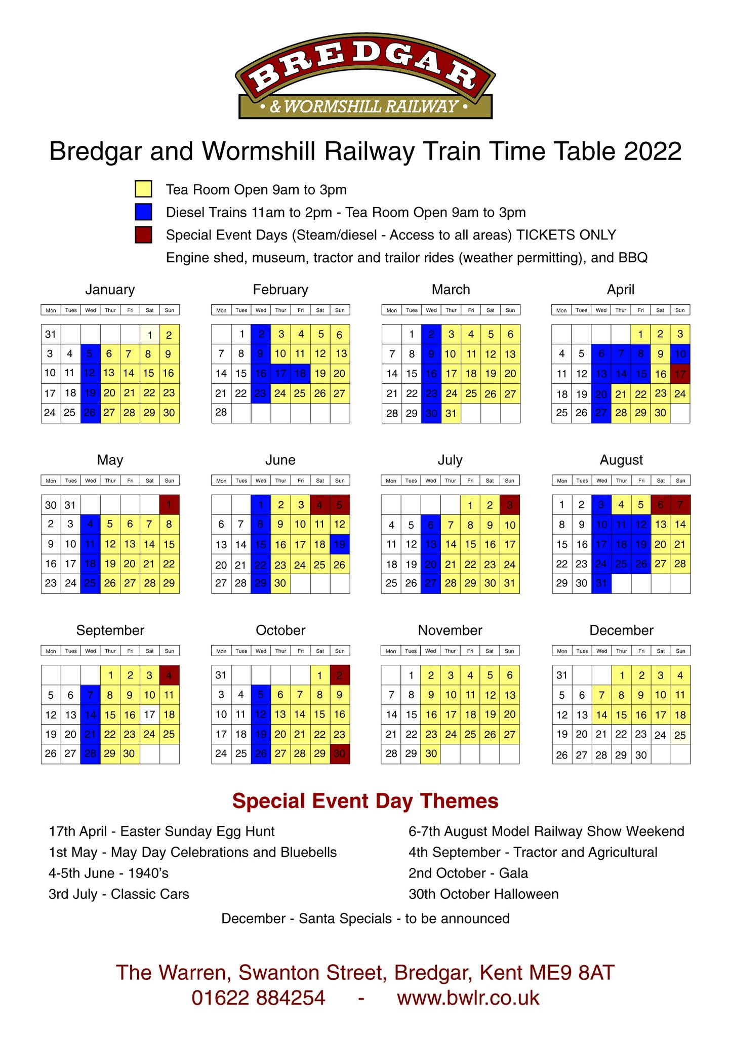 Bredgar And Wormshill Light Railway Timetable 2022